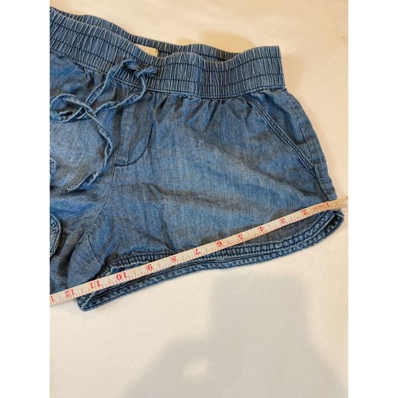 SO Womens Chambray Denim Shorts Mid Rise Classic Drawstring Waist Blue Size M - Picture 6 of 9